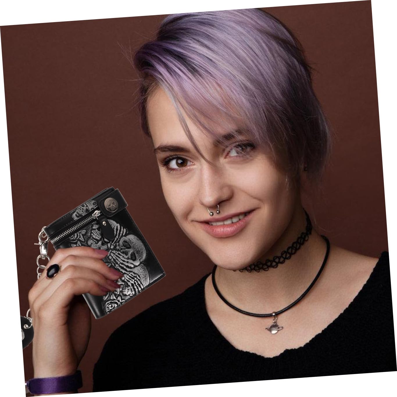 Didiseaon Billetera Con Cadena Monedero Punk Bolsa Crossbody Con Motivo De Calavera Billetera Punk Billetera De Halloween Monedero Fantasma Cuero Esqueleto Hombres y Mujeres Cartera