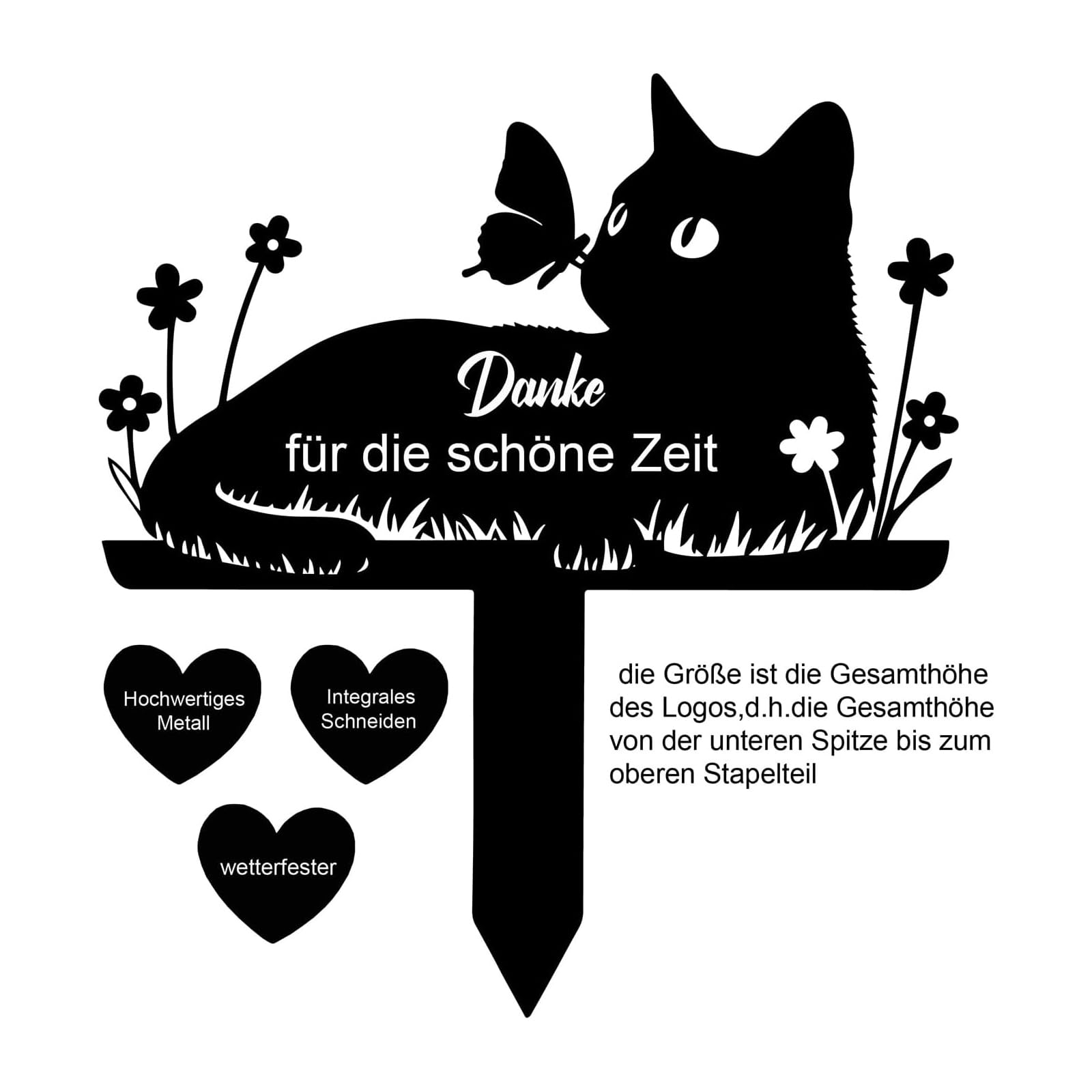 Grabstein Katze für Draußen,grabschmuck Katze wetterfest,gartenstecker,gedenktafel,Edelstahl grabstecker 25cm (Katzen)