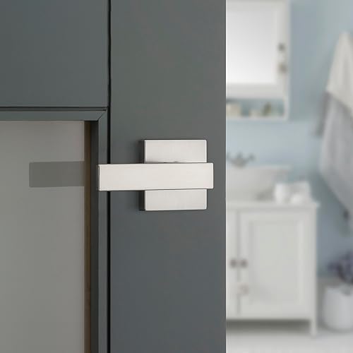 Miniatura 2 de Kwikset Singapore - Manija de puerta de privacidad interior con cerradura, palanca de puerta para baño y dormitorio, cerradura reversible de níquel