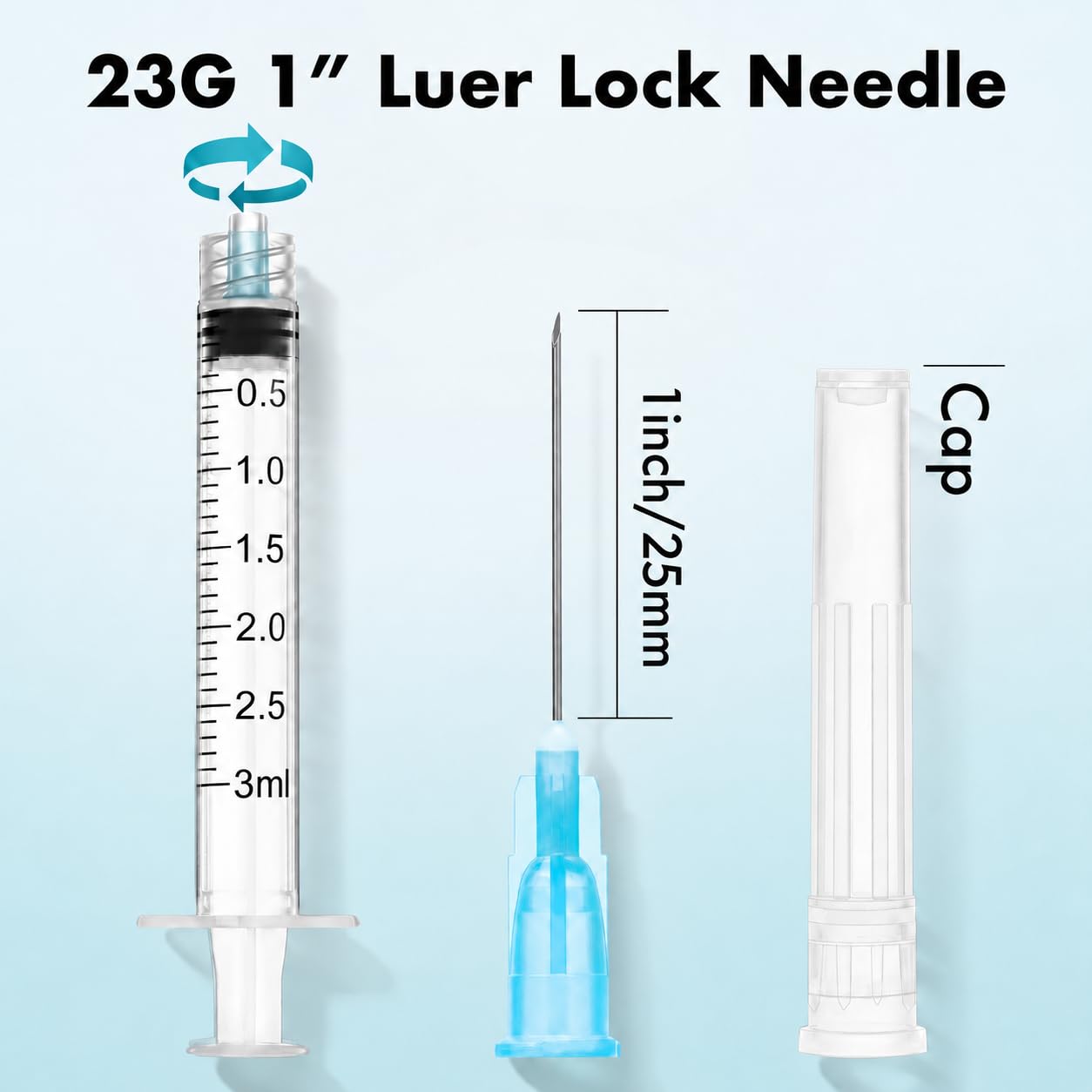 3ml/cc 23G 1Inch Syringes, Scientific Lab Syringes, Individual Package Pack of 100 — Amazon image 2