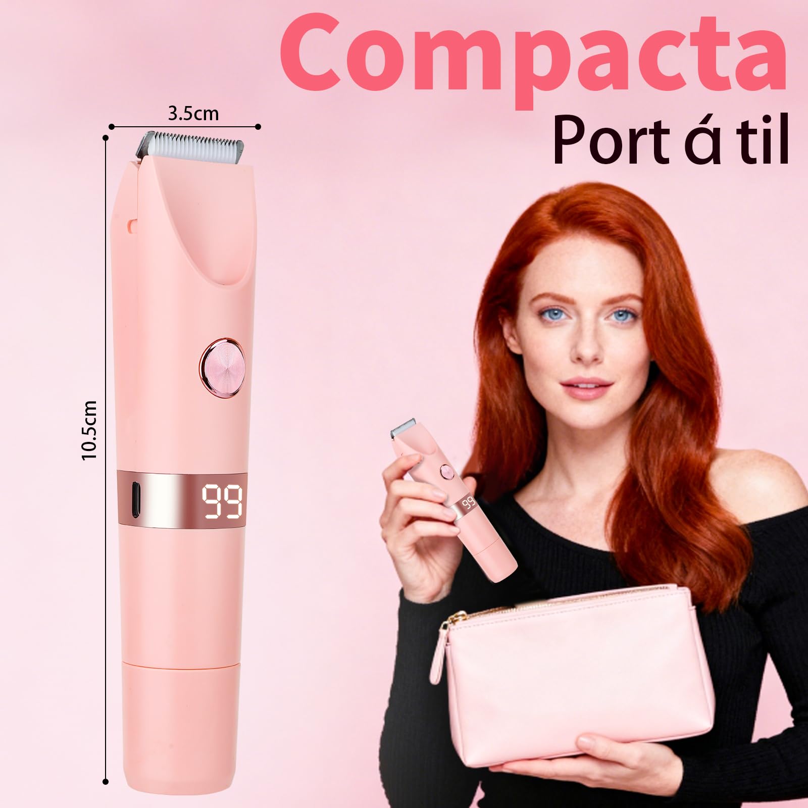 Afeitadora Eléctrica para Mujer y Hombre, Cortadora de Bikini con Pantalla LED, IPX7 Impermeable Uso Húmedo y Seco, 2 en 1 Recargable para Zona del Bikini, Rostro (Rose)