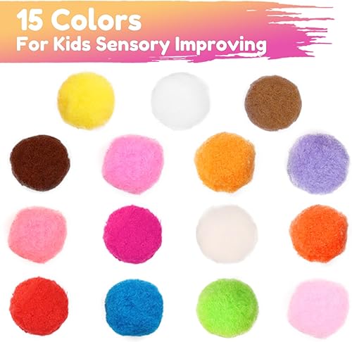 Miniatura 4 de Caydo 100 pompones de 1.5 pulgadas, 15 colores, bolas de pompones grandes para manualidades para niños, decoración creativa