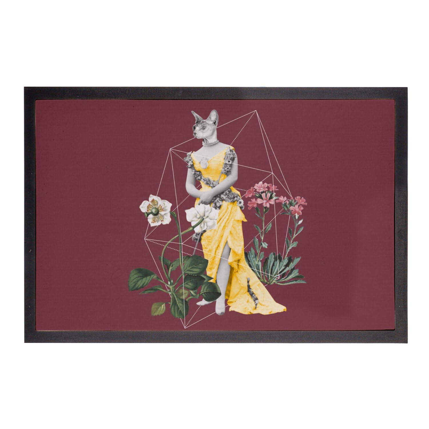 Paillasson Rouge Chat Mannequin 1930 tapis fleurs 75x50cm