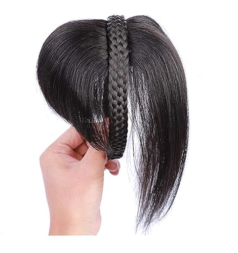 Corona de cabello humano con clip para puntos calvos femeninos, con flequillo lateral, 10 pulgadas, color marrón oscuro
