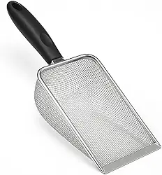 Pá Coletora Para Caixa de Areia de Gato, Pazinha Higiênica Para Areia de Gato, Limpeza de Terrários, Gaiolas e Outros Ambientes Pets, Peneira de Aço Inox Premium