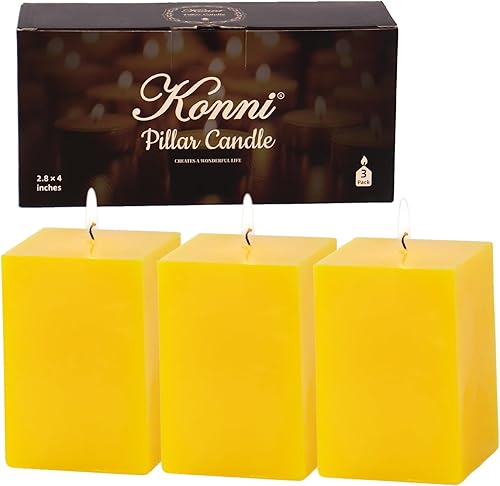 Miniatura 11 de KONNI Juego de 3 velas de pilar cuadradas clásicas azules, velas de pilar sin aroma de 2.8" x 4" pulgadas a granel, velas de larga duración de 30