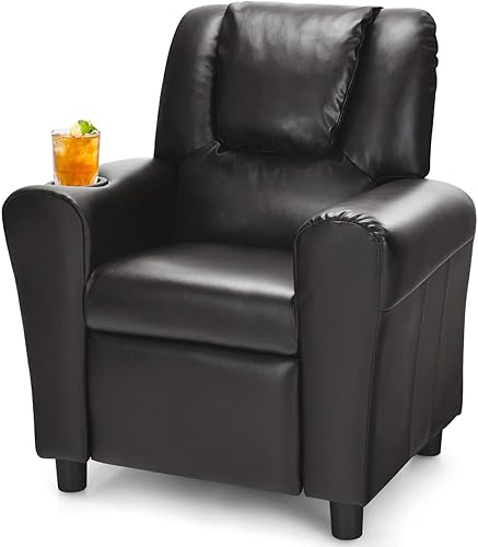 Silla reclinable para niños pequeños con soporte para tazas, muebles para niños pequeños con reposabrazos y reposacabezas y reposapiés para niñas y