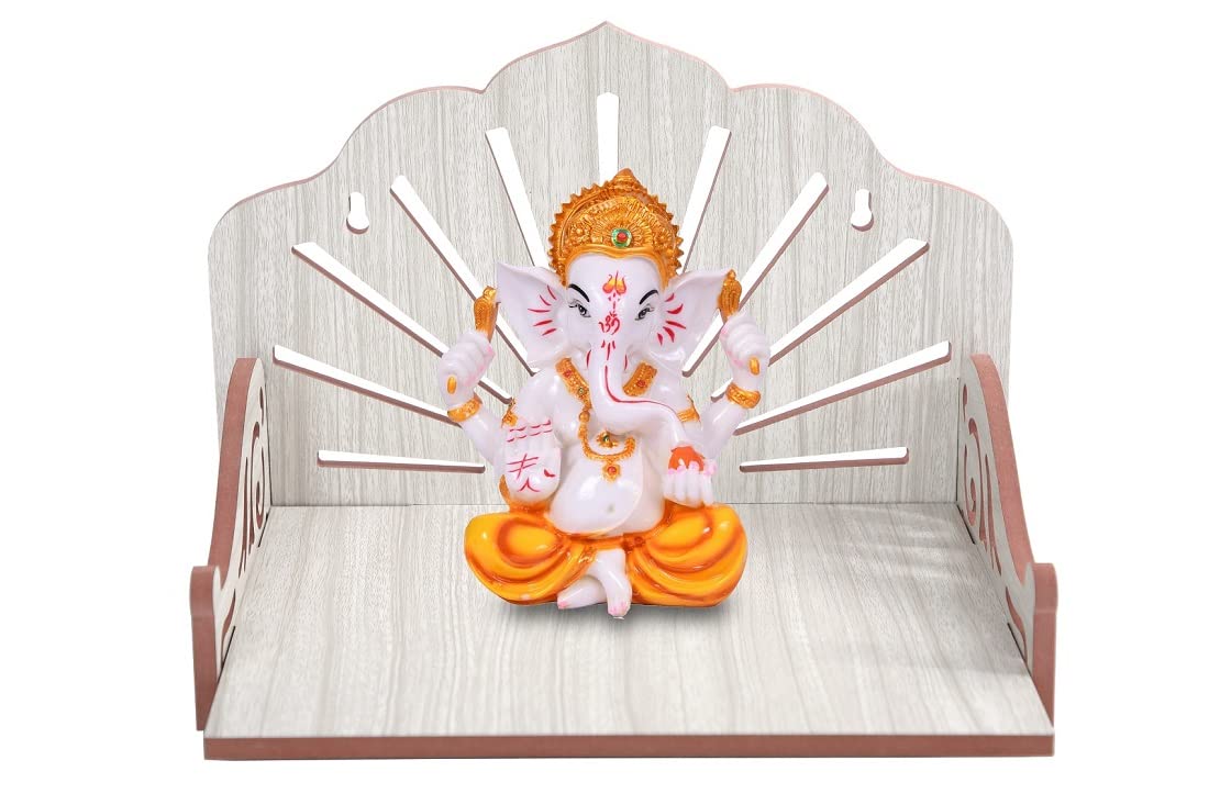 PV ENTERPRISES HANDICRAFTS 2 Side Pre Laminated 8 mm MDF Wood Home Temple by PV ENTERPRISES ( T Son 15 White)