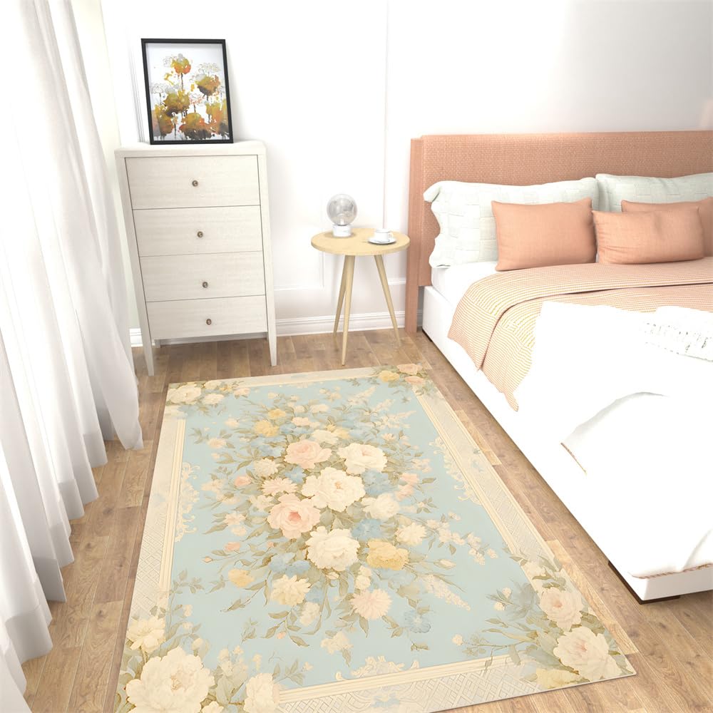 Tapis Salon 200X300 Fleurs Bleues Chambre Sport Antidérapant Lavable en Machine Tapis Couloir,Salle A Manger Chambre Enfant Decoration Chambre