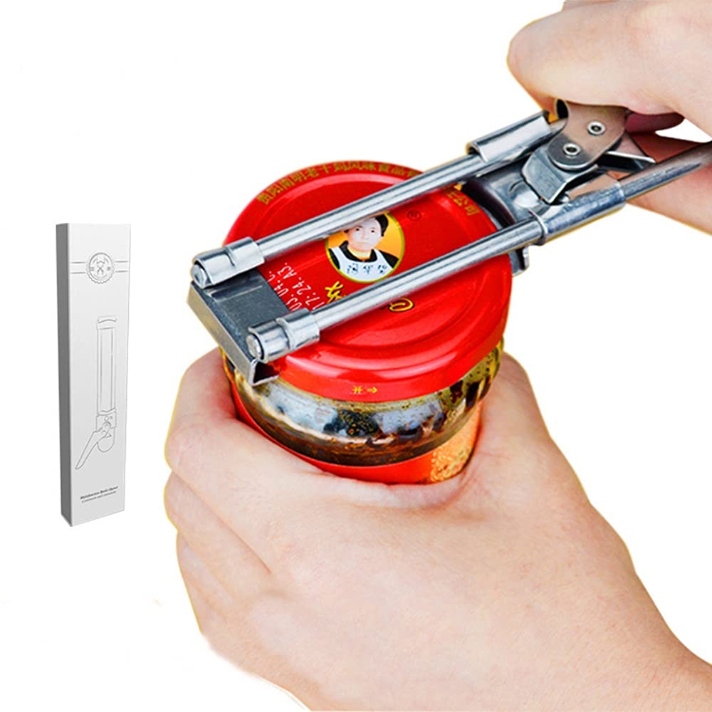 HANHAN Master Opener Adjustable Jar Bottle Opener, Adjustable Multifunctional Stainless Steel Can Opener Jar Lid Gripper, Manual Jar Bottle Opener Kitchen Accessories, White, 19*3.3