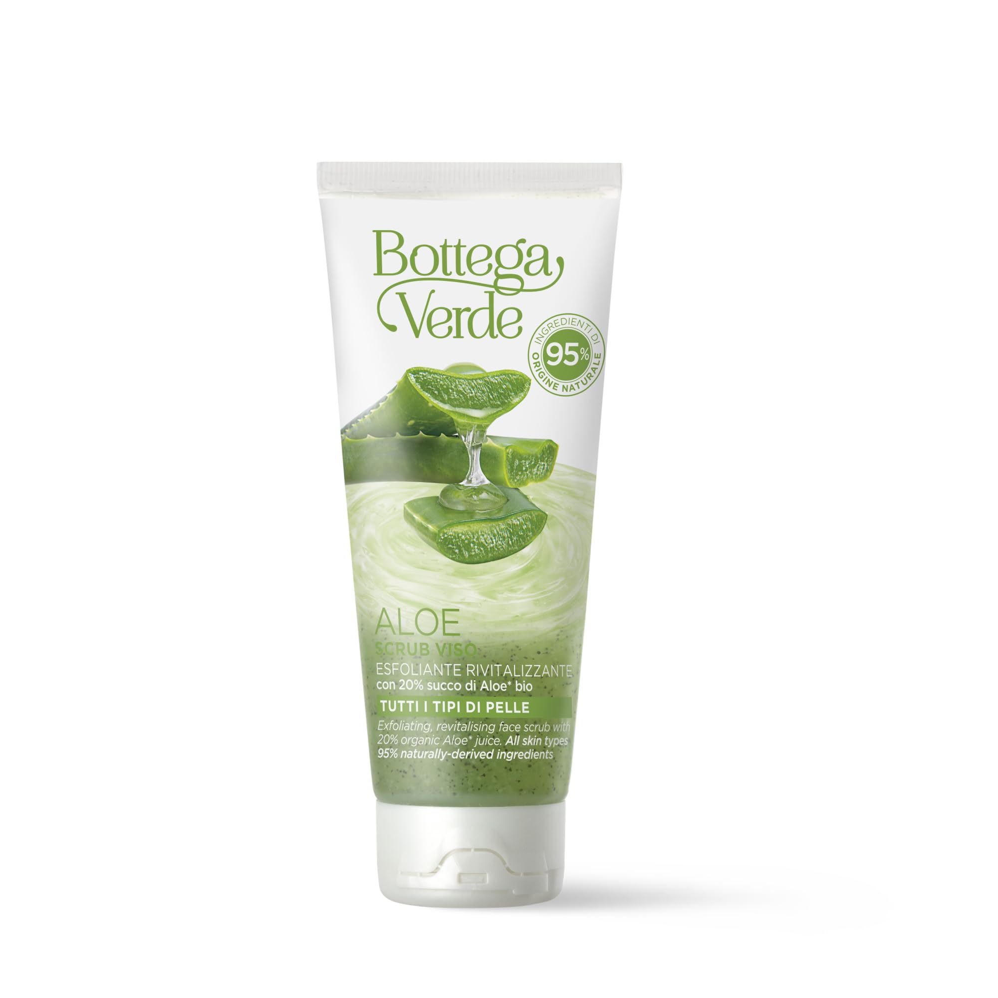 Bottega Verde - Aloe, Scrub Viso, 75 ml, con 20% di Succo di Aloe Bio, Esfoliante Rivitalizzante, per Tutti i Tipi di Pelle