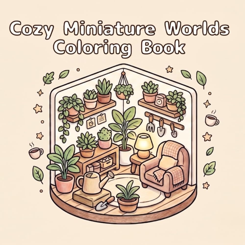Cozy Miniature Worlds Coloring Book: Chunky and Simple Island Designs for Relaxation, Stress Relief, and Aesthetic Self-Care