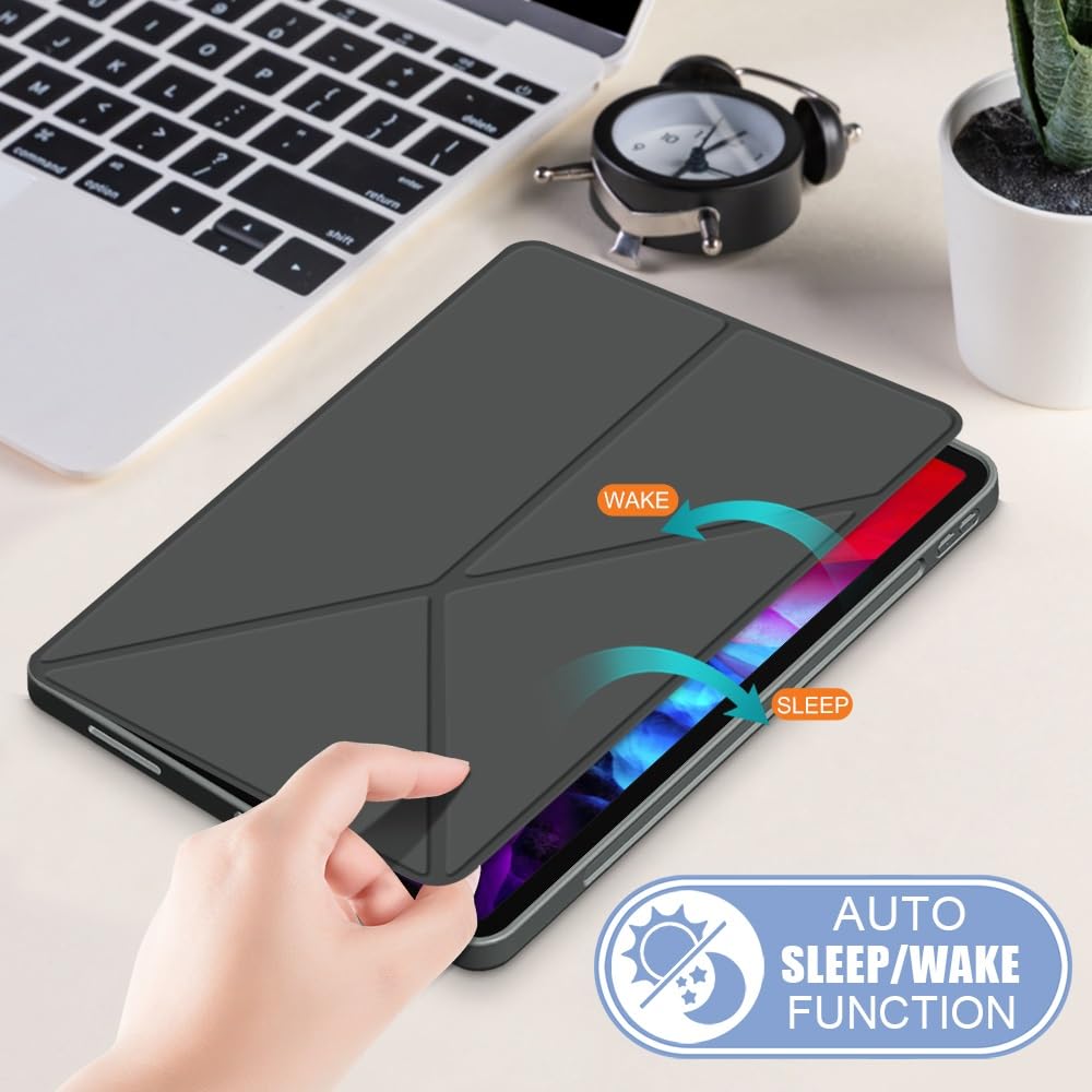 Dla ipada 12,9 cala 2018/2020/2021/2022 etui na tablet, wąska podstawa PC twarda tylna obudowa ochronne Smart Cover, wiele kątów widzenia folio pokrywa automatyczne uśpienie/budzenie(Gris)