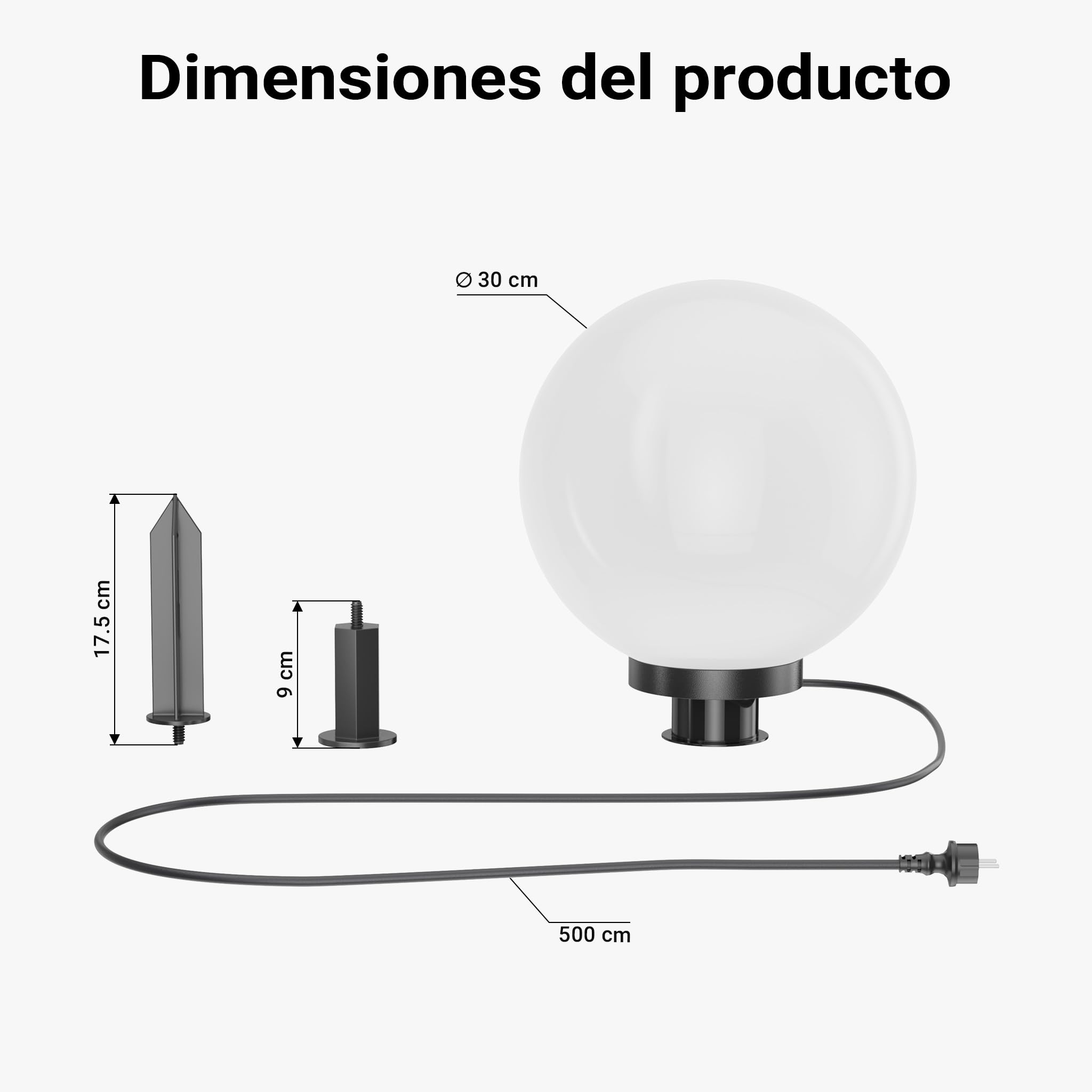 WilTec Lámpara de bola para exterior Ø30cm, lámpara de jardín con estaca, IP44, 40W, portalámparas E-27