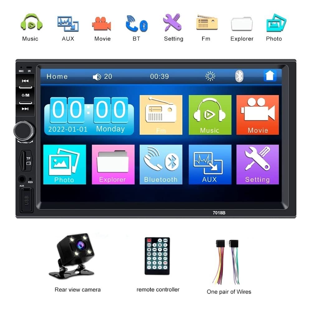 Reproductor universal de radio de coche de 7 pulgadas, 2 DIN, pantalla táctil, estéreo, MP5, Bluetooth, multimedia con cámara 7018B