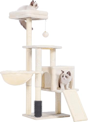 Miniatura 1 de Heybly Árbol para gatos, torre para gatos de interior con tabla de rascar, condominio de varios niveles para gatos con cuenco de alimentación, gris