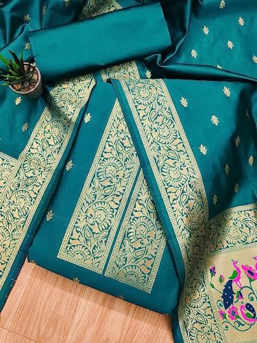 Image of Pandadi Women's Banarasi Paithani Woven Design Dress Material