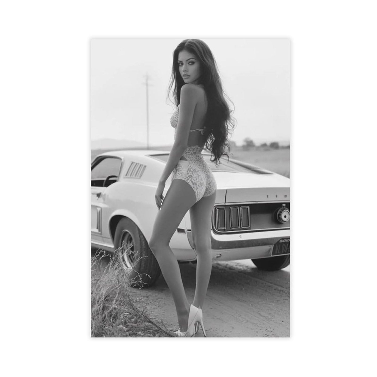 Utgn Woman & Car Poster Canvas Poster Wall Art Print Picture Paintings 08X12inch(20X30cm)
