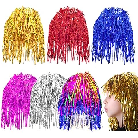 MEIYAXINWIN 6 Pieces Costume Shiny Party Wig Colorful Cosplay Wigs Foil Tinsel Wigs Shiny Party Wig Costume Accessory for Halloween, Bachelorette Neon Party Favors Cover