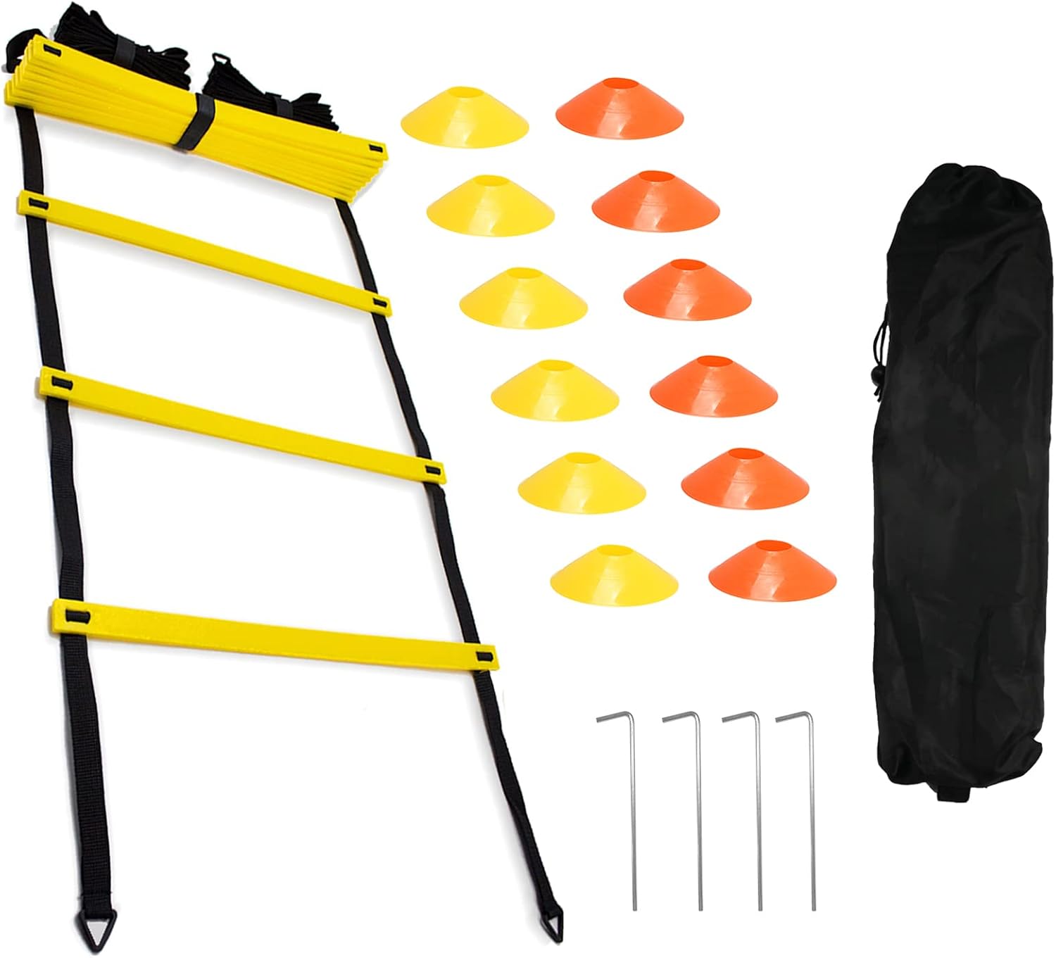 HUSZZM Football Cones Training Set Kids 12 Football Cones and 12 Rung Speed Agility Ladder with