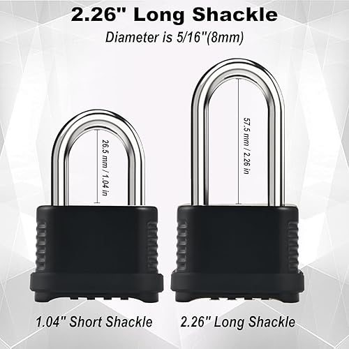 Miniatura 8 de Candado de combinación resistente de 2 o 4 unidades, candado de combinación de 4 dígitos resistente a la intemperie con grillete largocorto,