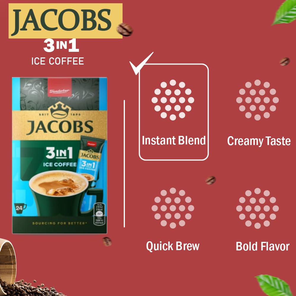 JACOBS 3-w-1 Ice Coffee, kawa rozpuszczalna w proszku, 6 x 24 saszetki, 304,8 g.