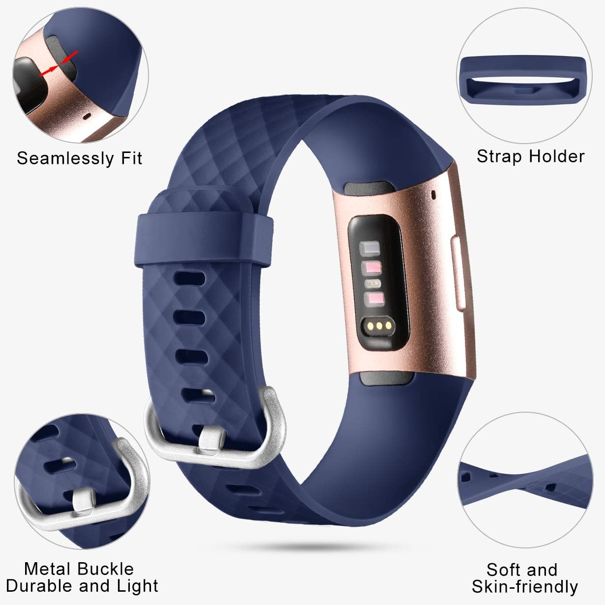 Nofeda 6 Pack Bands Compatible with Fitbit Charge 4 / Charge 3 / Charge 3 SE, Sports Waterproof Replacement Wristbands Straps Accessories for Women Men Large