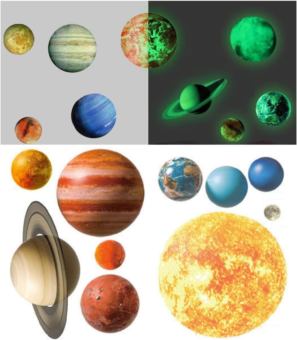 蓄光 ウォールステッカー 宇宙 光る シール 科学 太陽 地球 月 壁 天井 暗闇で光る 惑星10ピース いつでも送料無料