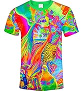 aofmoka Ultraviolet Fluorescent Handmade Art Neon Blacklight Reactive Print T-Shirt