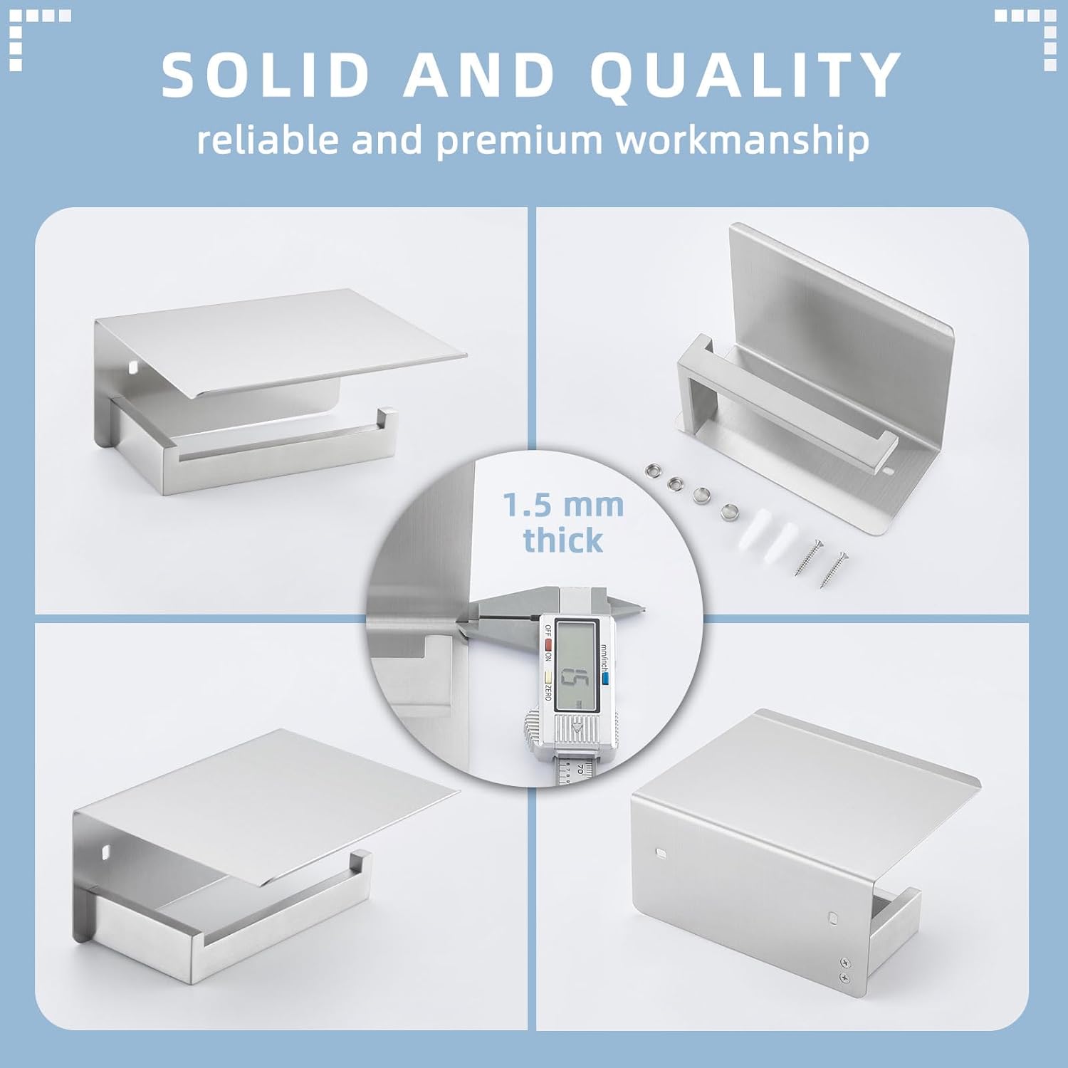 Angle Simple Toilet Paper Holder with Shelf, 304 Stainless Steel Toilet Tissue Roll Holder Brushed Nickel Wall Mount