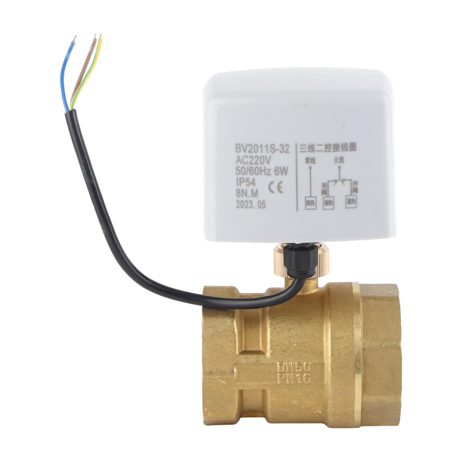Valvola a Sfera Motorizzata 2 Pollici DN50 AC 220V，Valvola di Intercettazione Elettrica in Ottone Controllo 3 Fili Attuatore Automatico per Riscaldamento e HVAC