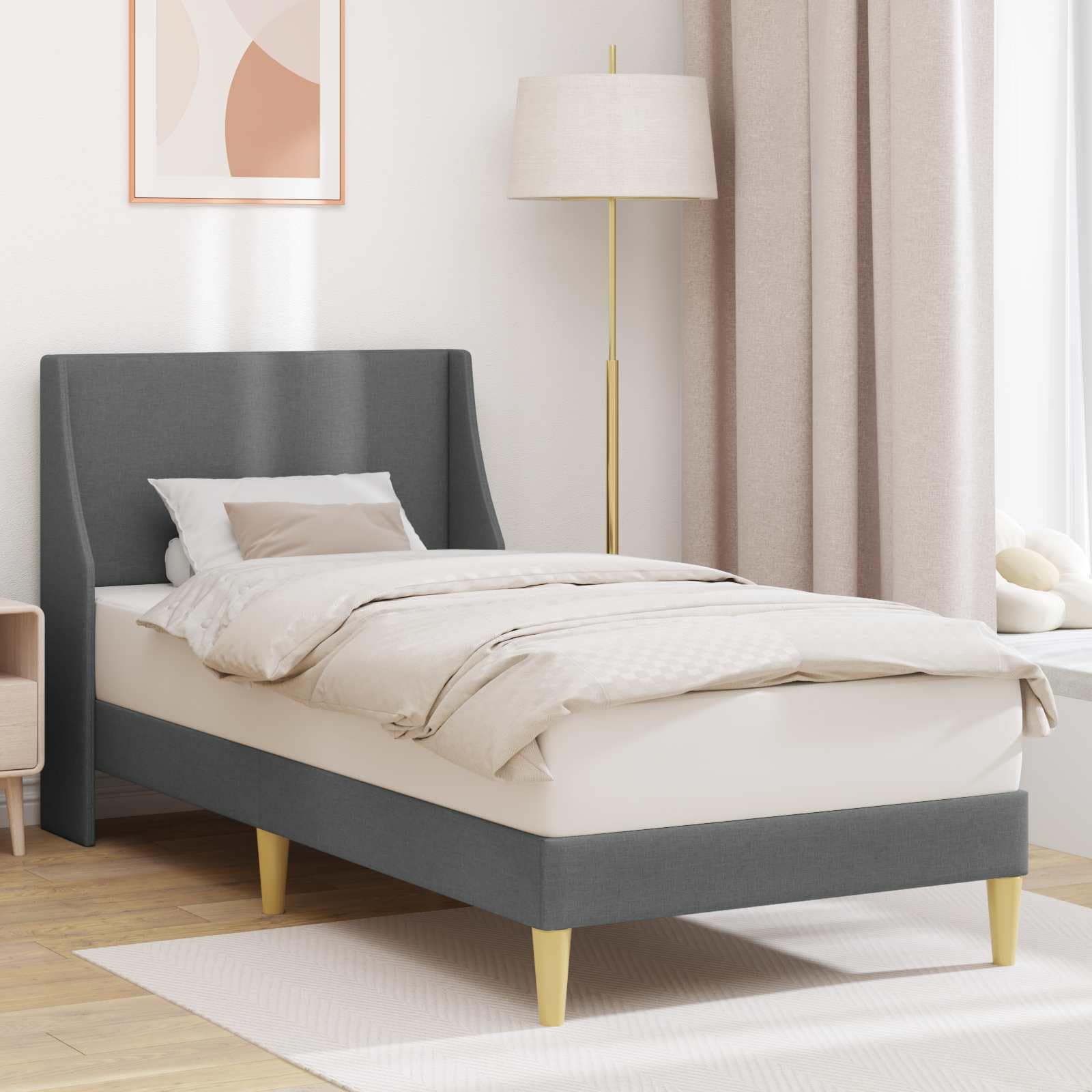 Marco de cama con cabecera, 90 x 190 cm, aterciopelado, cama de plataforma con soporte de láminas sin colchón, fácil montaje para dormitorio, adultos