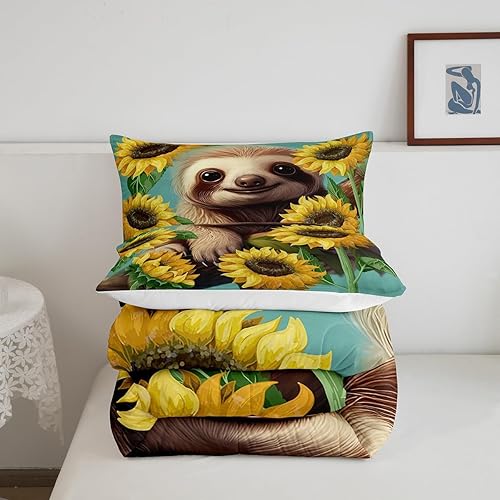 Miniatura 5 de Lindo juego de edredón de perezoso, tamaño Queen, juego de ropa de cama con flores amarillas y girasoles para niñas, adolescentes, decoración de