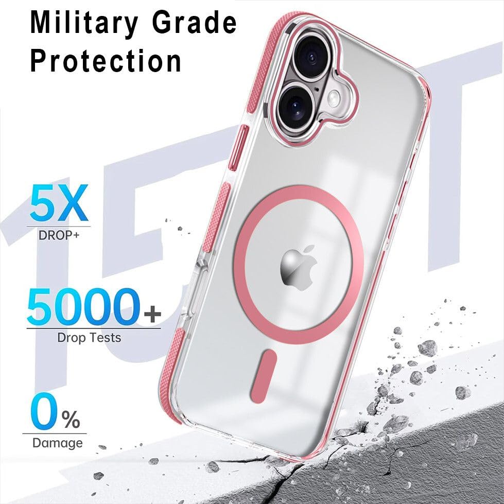 Image of MINTZZ ️ for iPhone 16 Case, Compatible with MagSafe, Military-Grade Protection, Yellowing Resistant, Scratch-Resistant TPU Back, Magnetic Phone Case (Pink, iPhone 16)