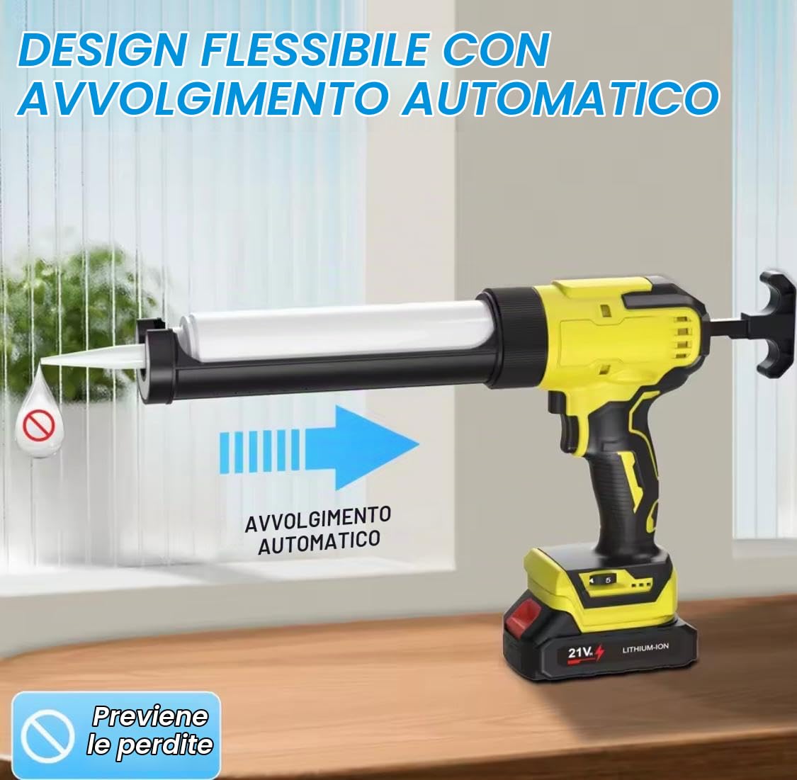 Pistola per Calafataggio,cartucce 300ml, 4 Velocità Regolabili 0-196mm/min,Anti-Gocciolamento, Luce LED 450LM,Sigillante Professionale per Silicone, Colla, Vetro, 2 batterie