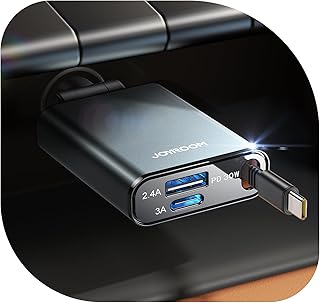 2025 Ultra Compact: JOYROOM 57 W Retractable Cigarette Lighter USB C, 3-in-1 12 V/24 V USB Adapter Car Accessories, Car Charger Quick Charger, Car Charger for iPhone 17/16/Samsung S25/S24/iPad/GPS