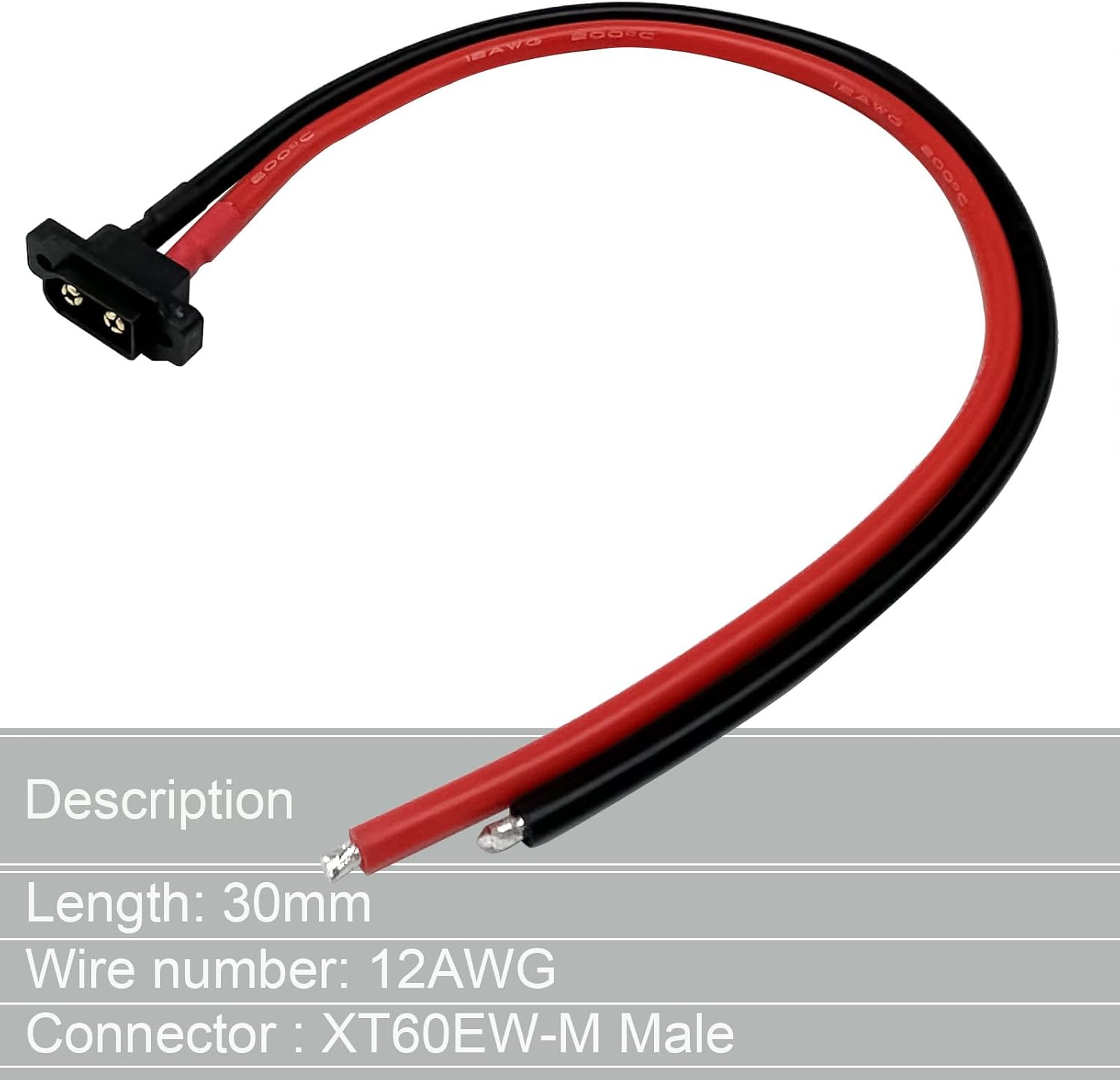 2PCS XT60EW-M XT60 Male Pigtail Cable XT60 Panel Mount Connector with 30cm 12AWG Cable for RC Drone Aircraft FPV Racing Drone