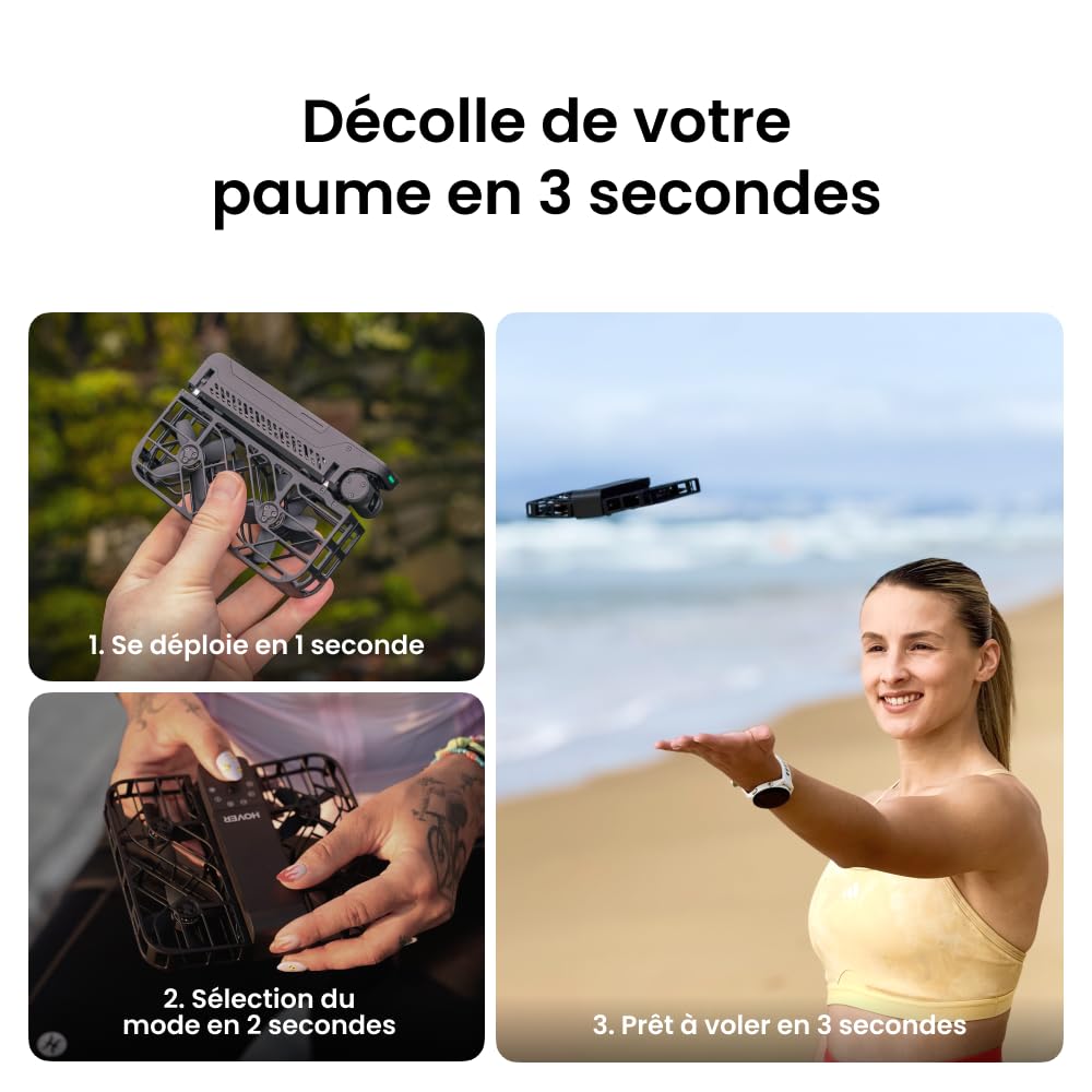 HOVERAir X1 Drone avec Camera, Drone Suivez-Moi avec Contrôle Mains Libres, Mine Drone avec Vidéo HDR, Trajectoires De Vol Intelligentes, Décollage de la Paume de la Mains Libres, Noir (Combo)