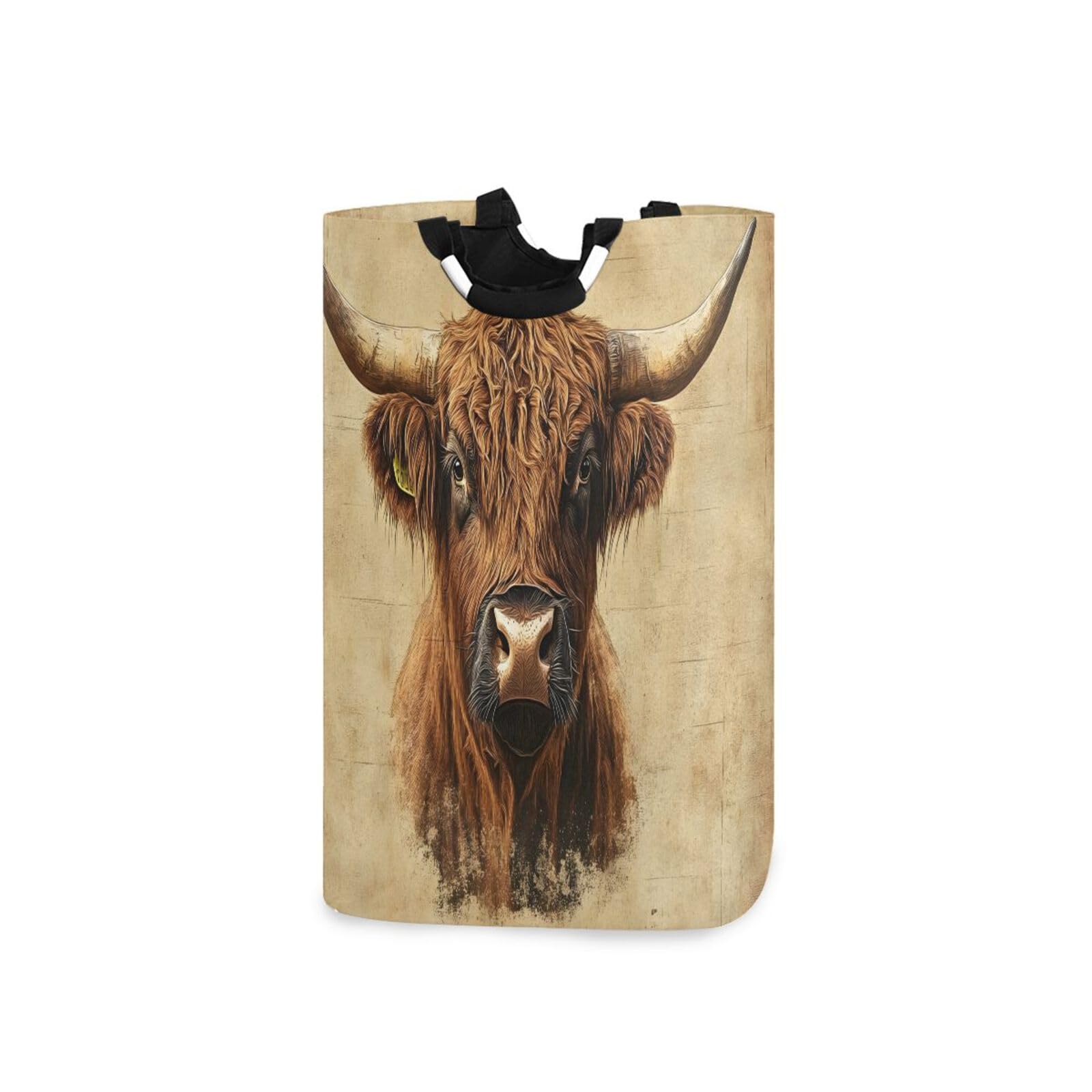 Jihqo Laundry Hamper Basket Vintage Highland Cow Collapsible Nursery Storage Bin Waterproof Clothing Baskets for Home Bedroom Bathroom Washing Room