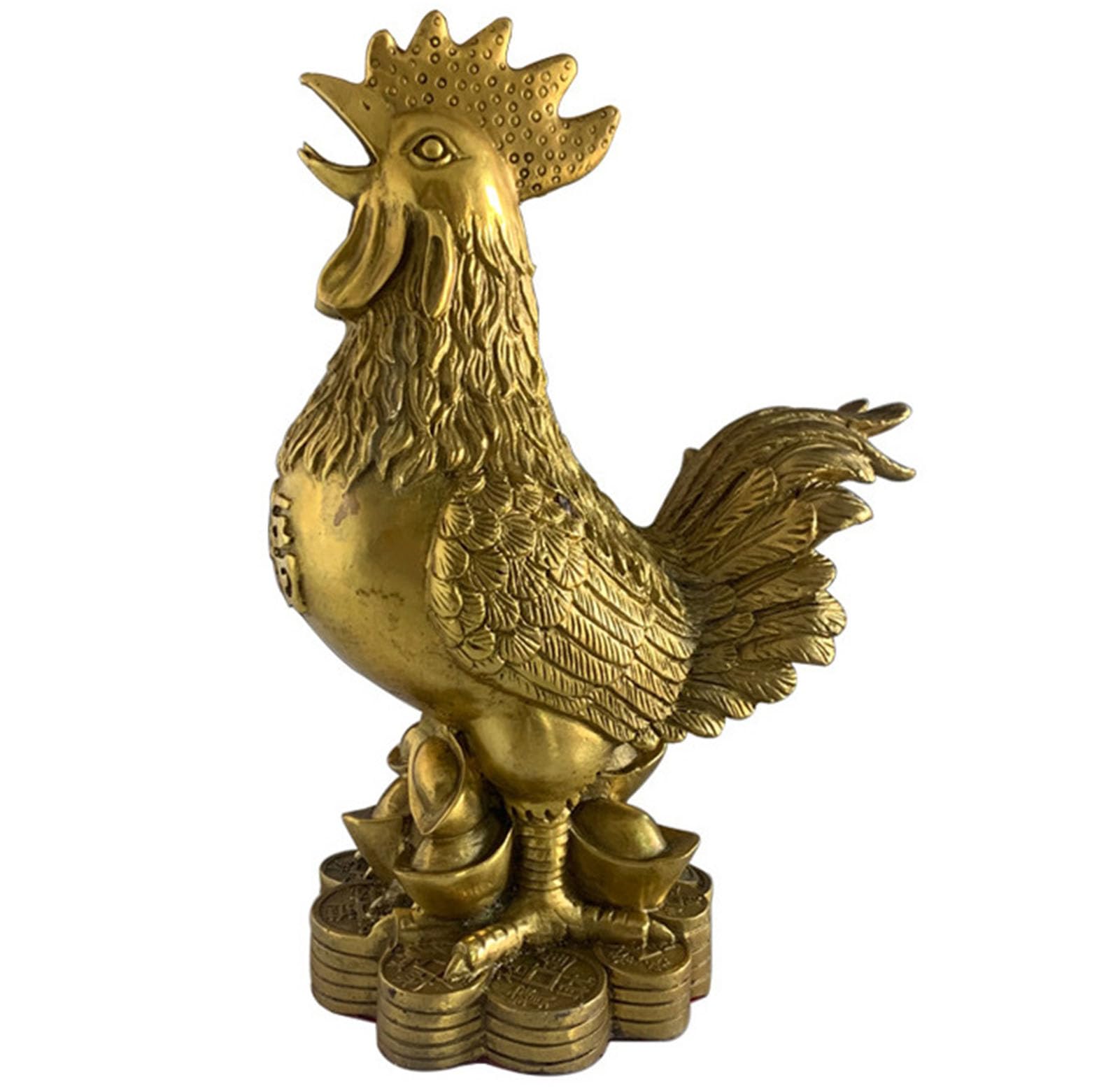 Zooeeyll Golden Brass Feng Shui Rooster Statue,Auspicious Animal