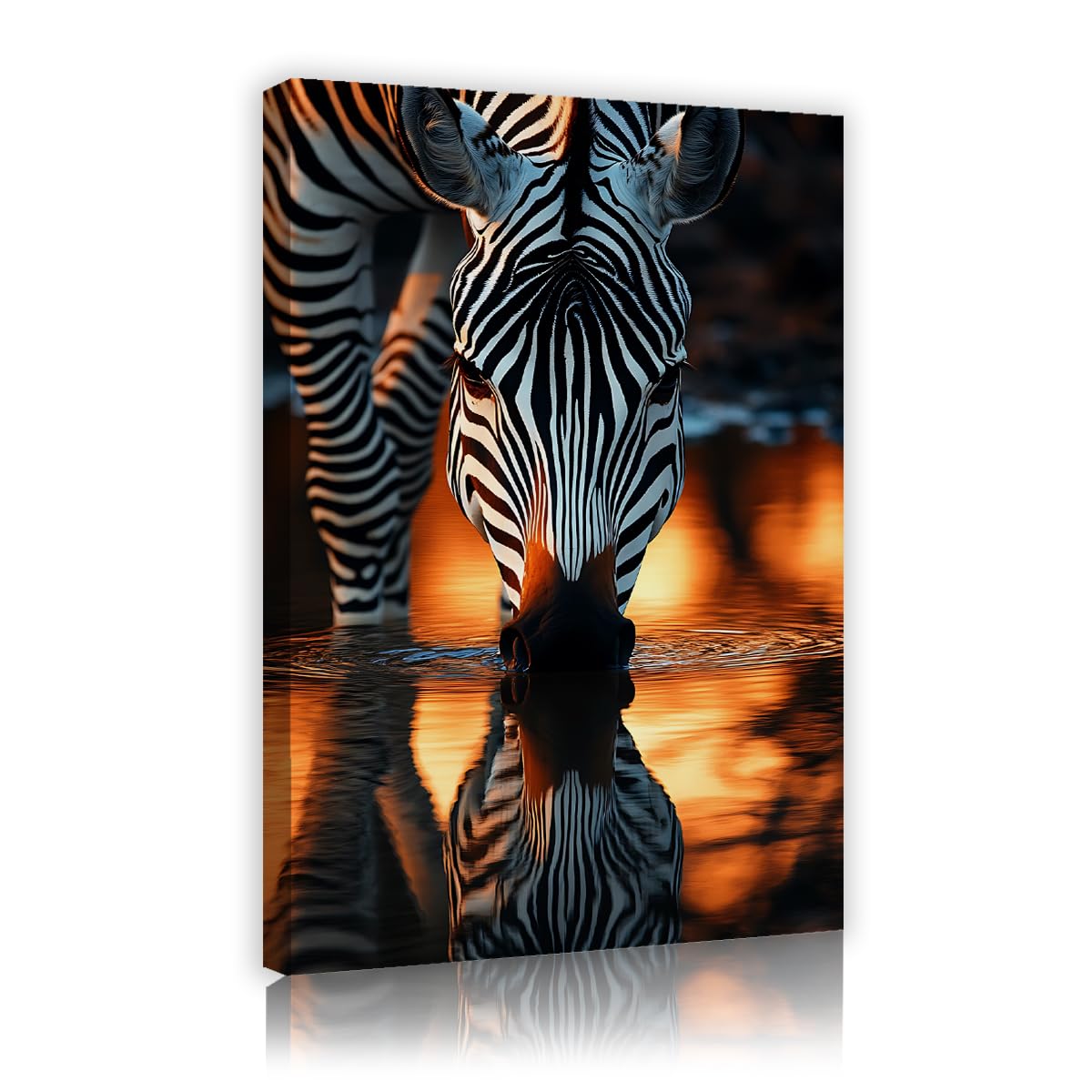 CHERHERART African Wildlife Canvas Wall Art Pictures for Bathroom Living Room Zebra Drinking Water Poster Canvas Prints Modern Artwork 80x120cm Innerframe