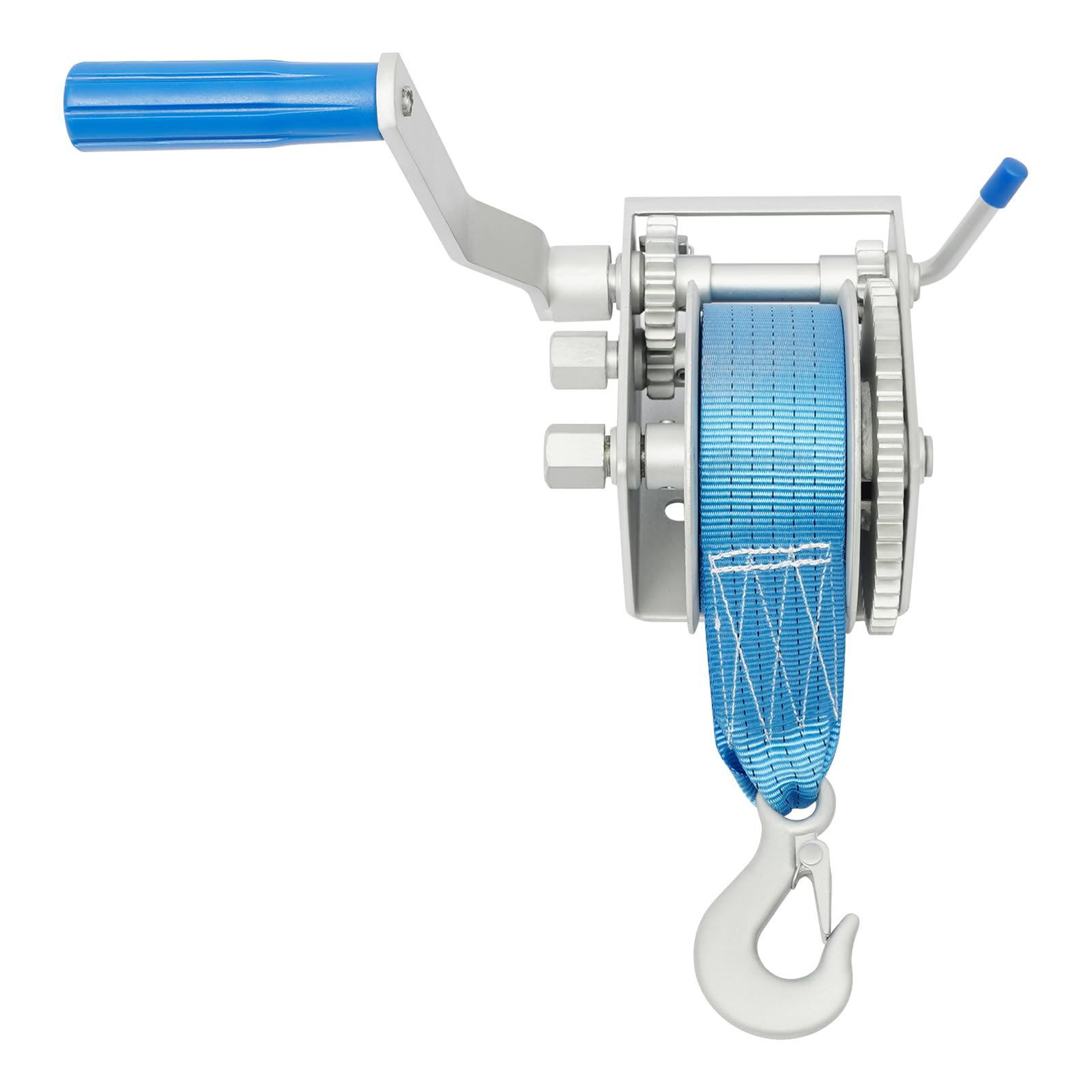Cabrestante manual con 3 niveles de transmisión (3:1/5:1/10:1), cabrestante manual con correa de 7,5 m y bloqueo de seguridad contra ruedas traseras, cable de mano portátil para remolques y