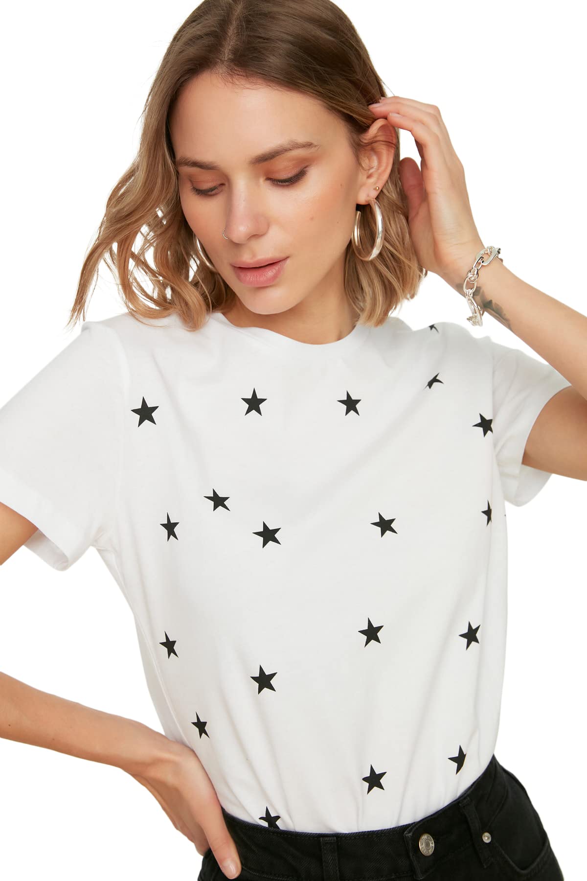 Trendyol Women Regular fit Basic Crew Neck Knitted T-Shirt Weiß