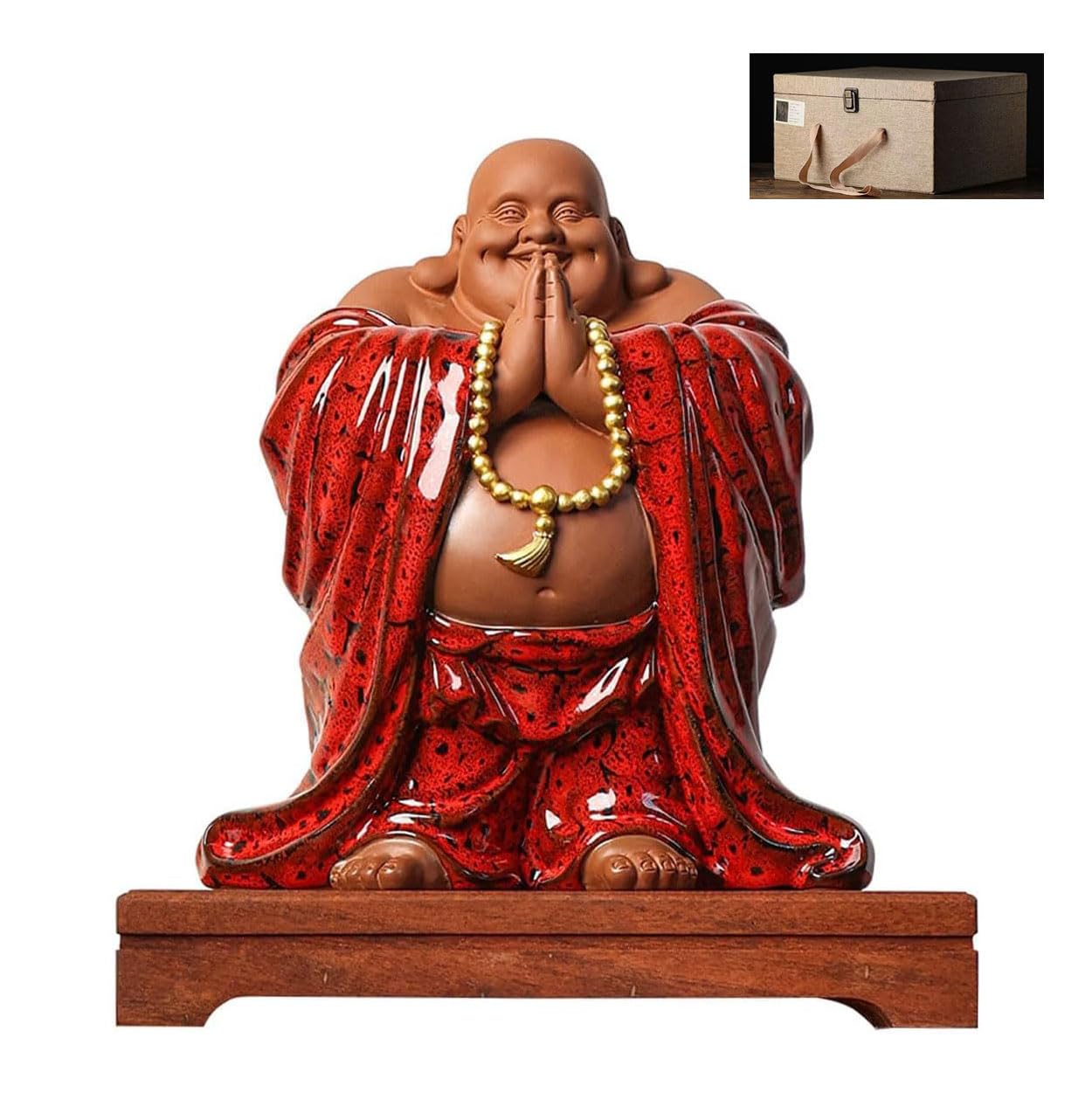 DFJLWKE Large Laughing Buddha of Fortune, Statue Home Decoration Feng Shui Good Luck & Happiness (10 inch, Ceramic)