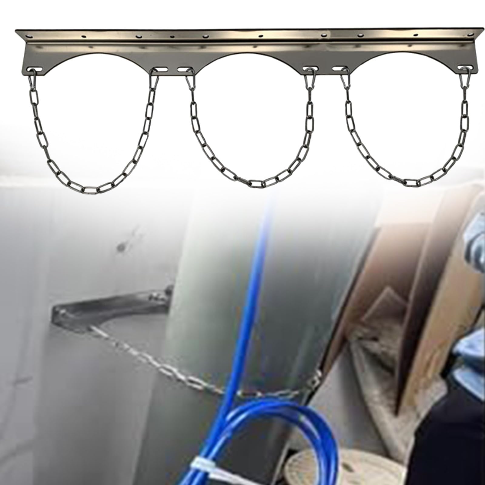 WDJBPSH Gas Cylinder Fixing Rack Kits, Stainless Steel Wall Bracket for Propane/Argon/Oxygen/Welding Gas Tank, Stable and Anti-Tipping with Galvanized Protection Chain(3 Bottles)