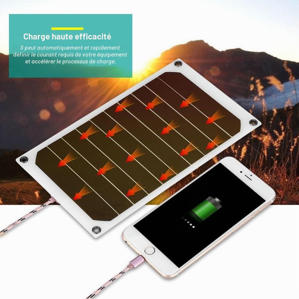 Chargeur d'alimentation mobile de panneau solaire extérieur portable 10W IP64 Sortie USB 5V, pour les voyages, les sports, la randonnée, le camping, la plage et d'autres activités de plein air