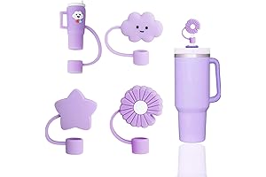 4 Pcs Cute Purple Straw Covers Cap Toppers