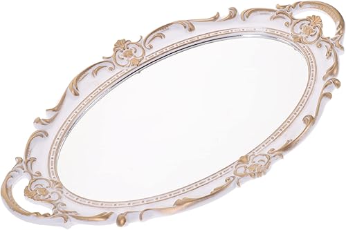 Holibanna Bandeja organizadora transparente, caja organizadora ovalada para espejo de tocador, bandeja de tocador con espejo, bandeja de accesorios