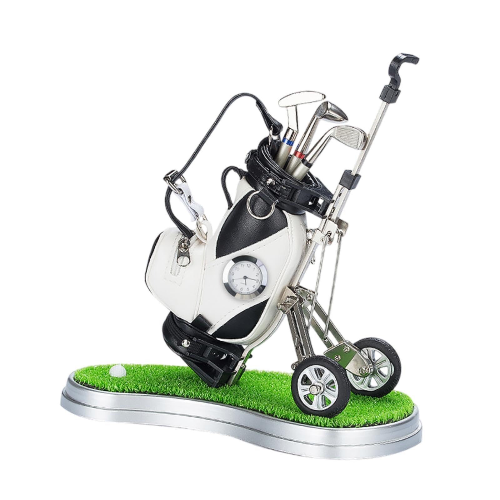 Mini Stiftehalter für Golftaschen mit Trolley Design Und Uhranzeige – Ideal Als Souvenirständer, Geschenk für Büro Und Zuhause, Schwarz-weiss