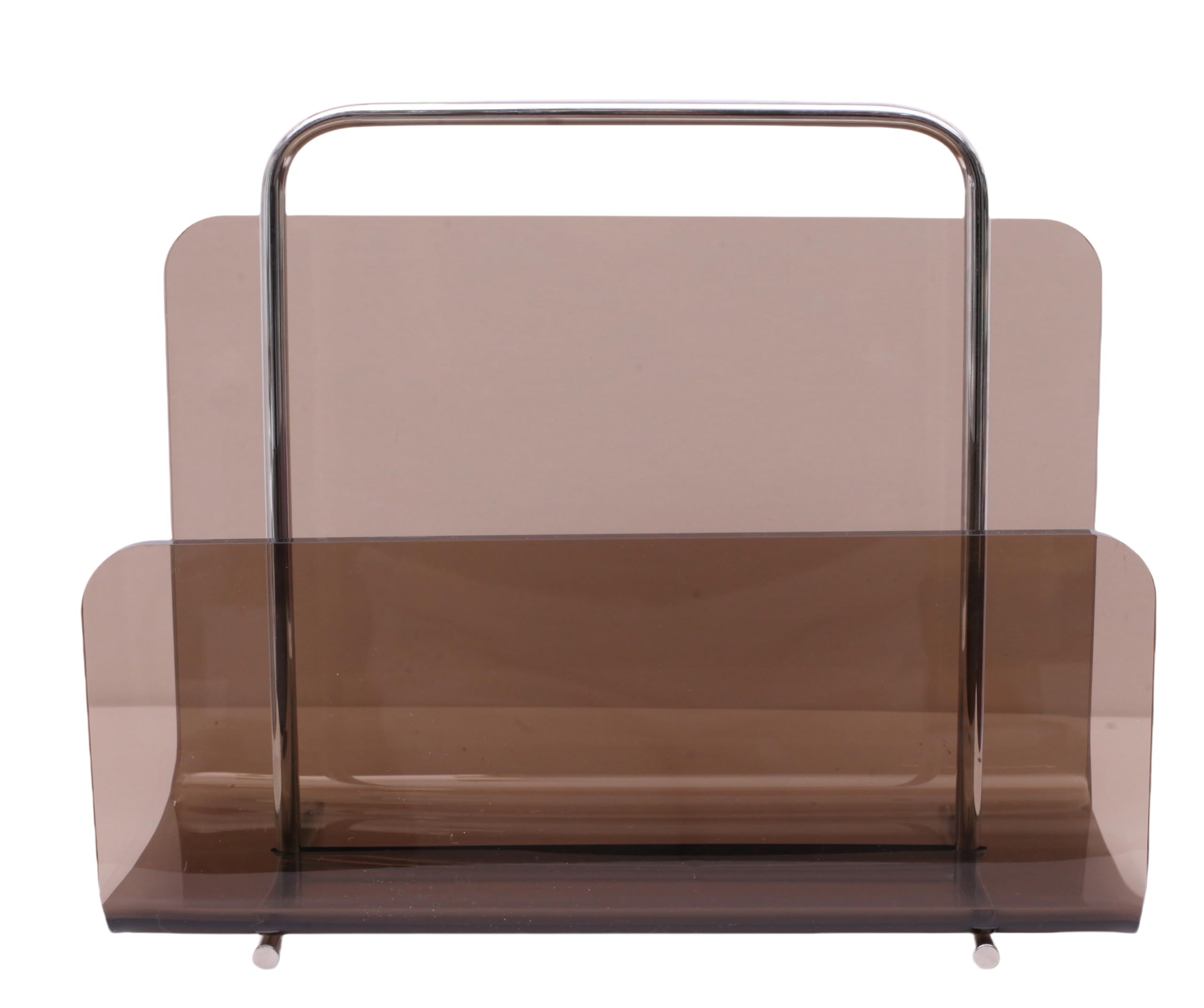 brilliant choice Magazine Holder, Brown Clear Acrylic with Stainless Steel Handle, Tabletop Display Stand